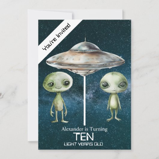 Individuelle Altersgruppe Weltraum Alien Geburtsta Einladung (Vorderseite)