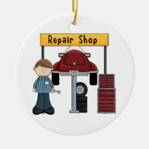Individuelle Auto Reparatur-Shop-T-Shirts und Gesc Keramik Ornament