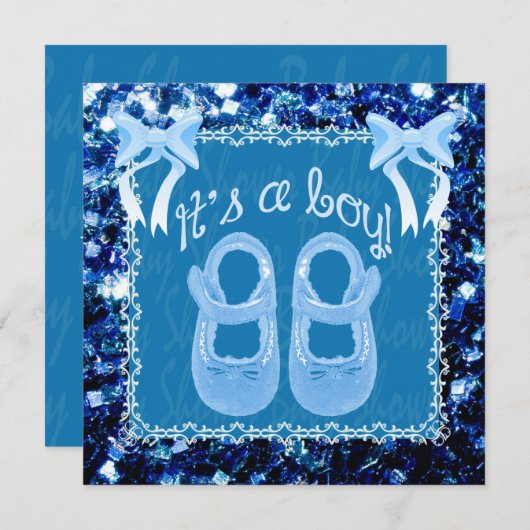 Individuelle Baby Boy Dusche Blue Glitzern Einladu Einladung (Vorne/Hinten)