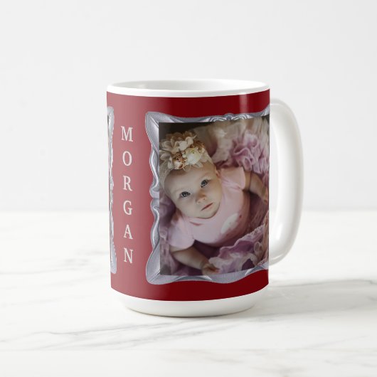 Individuelle Baby-Fotos und Name in Extravaganter  Kaffeetasse (VorderseiteRechts)