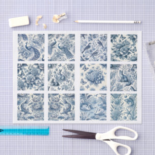 Individuelle Blaue Chinoiserie-inspirierte Decoupa Seidenpapier