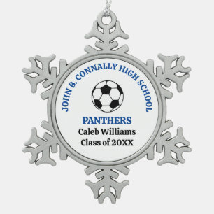 Individuelle Blaue Fußballmannschaft der High Scho Schneeflocken Zinn-Ornament