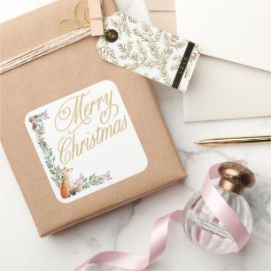 individuelle botanische Fuchs Aquarell fröhliche W Quadratischer Aufkleber