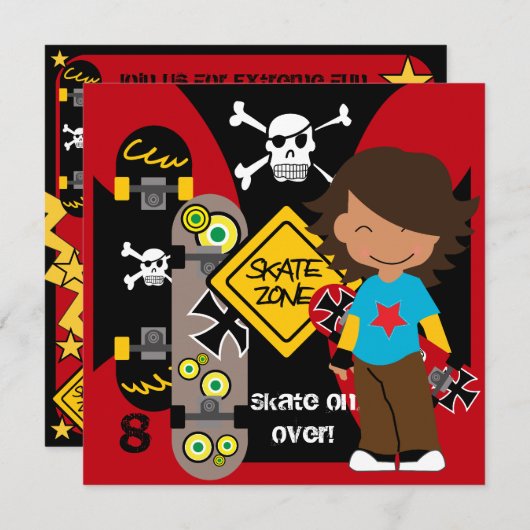 Individuelle Brünette Skateboarding-Einladung Gebu Einladung (Vorne/Hinten)