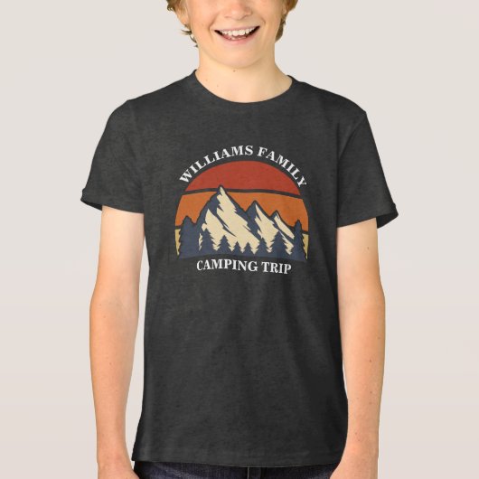 Individuelle Camping-Trip-Mountain Sunset Kids Tri-Blend Shirt (Vorderseite)