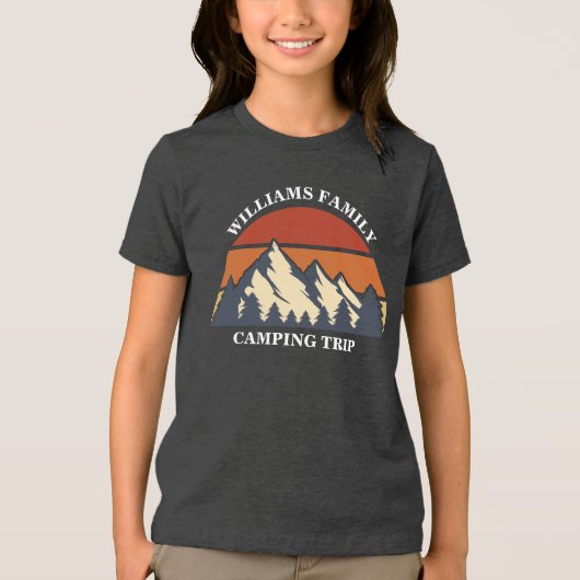Individuelle Camping-Trip-Mountain Sunset Kids Tri-Blend Shirt (Vorderseite)
