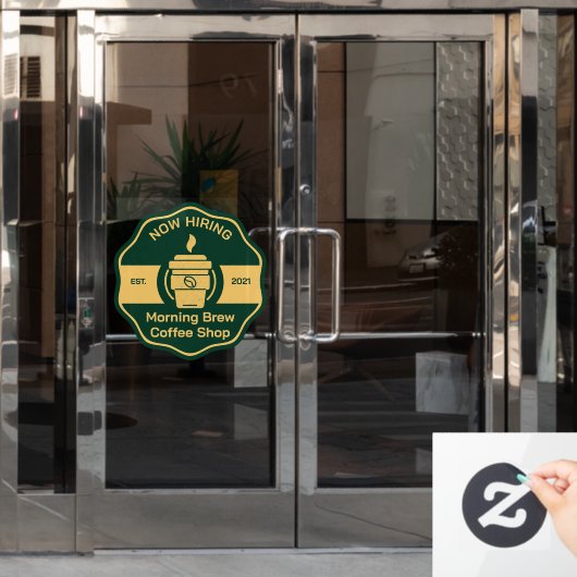 Individuelle Coffee Shop jetzt buchen Fensteraufkleber (Büro Tür)