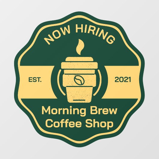 Individuelle Coffee Shop jetzt buchen Fensteraufkleber (Blatt)