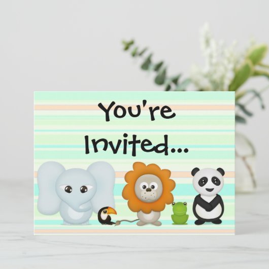 Individuelle Einladung, Niedliche Tiere für Kinder Einladung (Stehend Vorderseite)