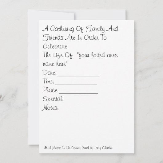 Individuelle Einladung zu einer Feier des Lebens (Rückseite)