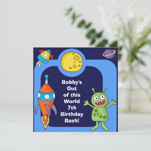 Individuelle Einladungen zum Geburtstag im Weltrau (Stehend Vorderseite)