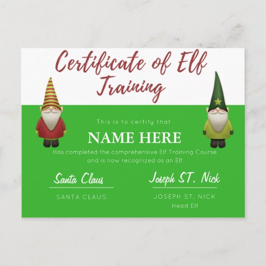Individuelle Elf-Zertifizierung Feiertagspostkarte (Vorderseite)