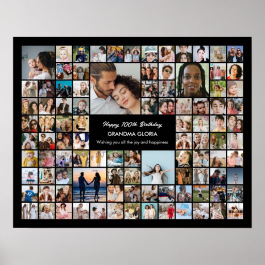 Individuelle Fotocollage 100 Bilder 100. Geburtsta Poster (Vorne)