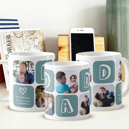 Individuelle Fotocollage für Papa Geschenk Grün Kaffeetasse