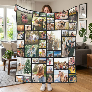Individuelle Fotocollage mit 42 Fotos Fleecedecke