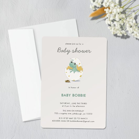 Individuelle Green Dino Party Theme Kinderdusche Einladung