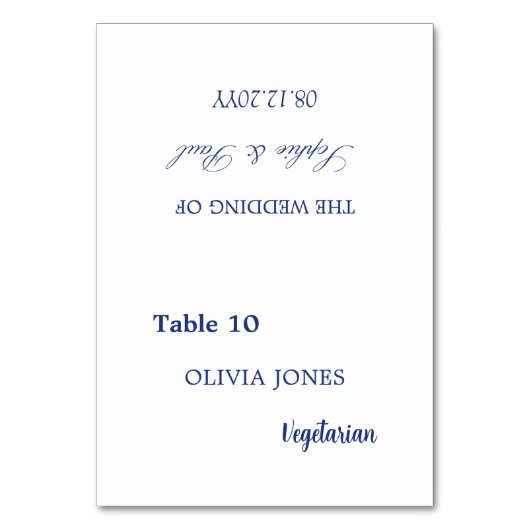 Individuelle Guest Dark Blue Wedding Platzkarte Tischnummer (Vorderseite)