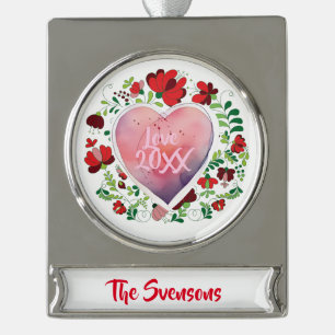 Individuelle Herzpräsenz gestalten Weihnachtsfamil Banner-Ornament Silber