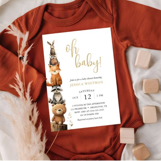 Individuelle Holztiere Niedliche rustikale Babydus Einladung