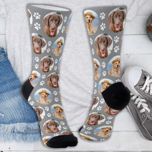 Individuelle Hunde-Fotocollage Grau Trendige Pfote Socken