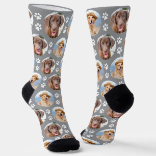 Individuelle Hunde-Fotocollage Grau Trendige Pfote Socken
