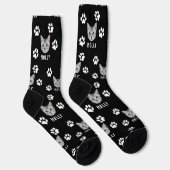 Individuelle Katzen-Foto & Name Schwarz Socken (Rechts)