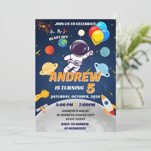 Individuelle Kinder Die Weltraumgalaxie bricht vom Einladung (Stehend Vorderseite)