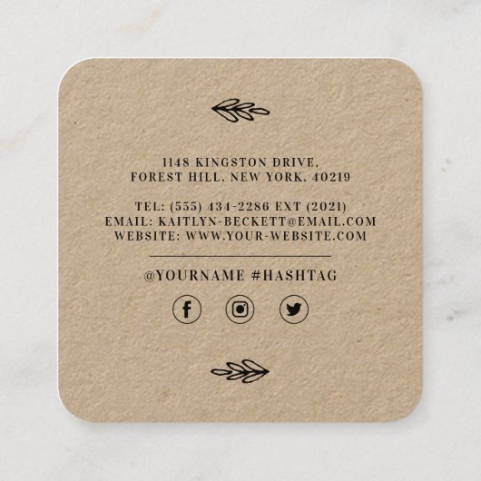 Individuelle Kleinunternehmen - selbst gefertigte  Quadratische Visitenkarte (Rückseite)