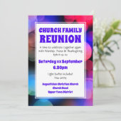 Individuelle Lila Bokeh CHURCH FAMILY WIEDERSEHEN Einladung (Stehend Vorderseite)