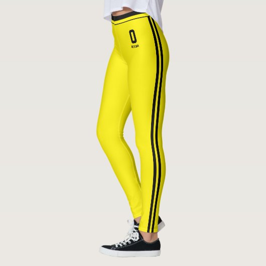 Individuelle lodernde gelbe schwarze Streifen Mono Leggings (Links)