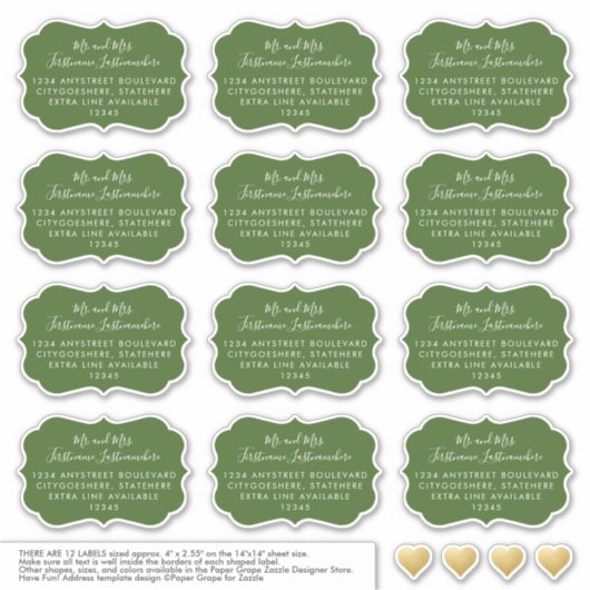 Individuelle Mailing Labels Einzigartige Form Grün (Vorderseite)