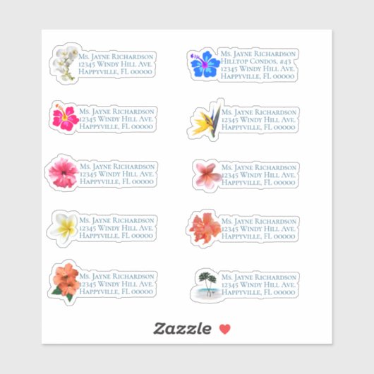 Individuelle Mailingadresse Tropische Hochzeit Aufkleber (Blatt)
