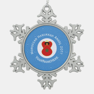 Individuelle marokkanische Chanukka-Engelflagge  Schneeflocken Zinn-Ornament