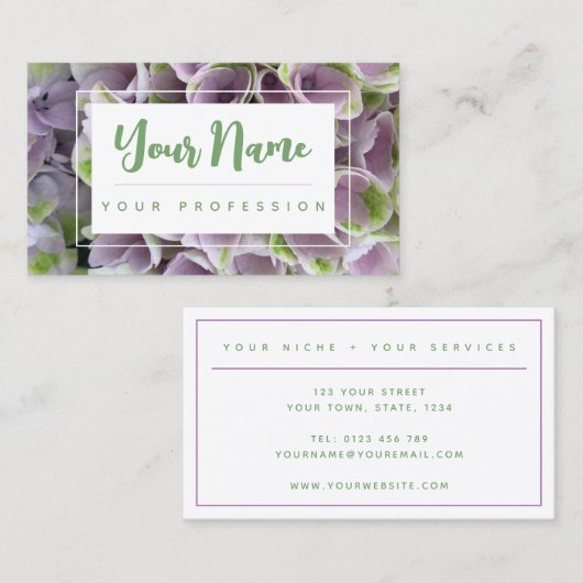 Individuelle Mauve & Green Floral Business Card Visitenkarte (Vorne/Hinten)