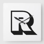 Individuelle moderne Black Monogram Blocktypografi Quadratische Wanduhr (Vorderseite)