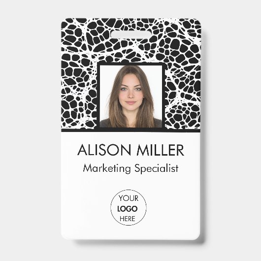 Individuelle, moderne Black & White Mitarbeiter Fo Ausweis (Vorderseite)