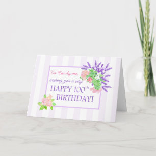 Individuelle Name 100. Geburtstag Sommer Blume Car Feiertagskarte