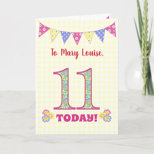 Individuelle Name 11. Geburtstag Primroses Jagdkar Karte (Vorderseite)