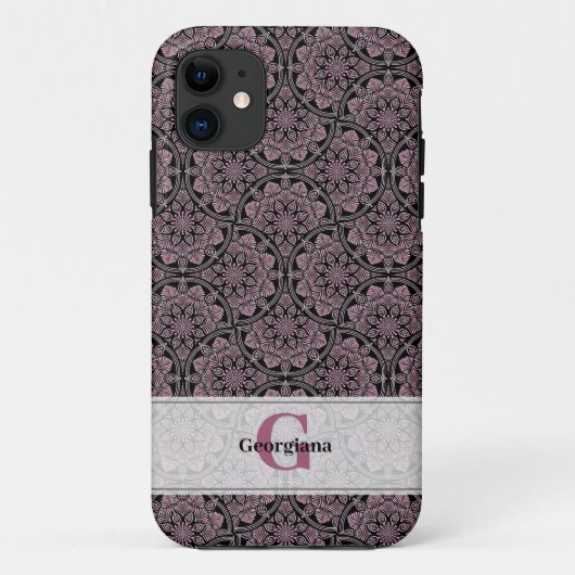Individuelle Name 1920er Jahre Dusky Rose Floral F Case-Mate iPhone Hülle (Rückseite)