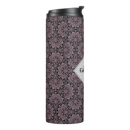Individuelle Name 1920er Jahre Dusky Rose Floral F Thermosbecher (Nach links gedreht)