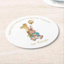 Individuelle Name 1. Geburtstag Peter Goldballon Runder Pappuntersetzer