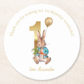 Individuelle Name 1. Geburtstag Peter Goldballon Runder Pappuntersetzer (Vorderseite)