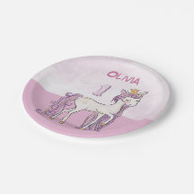 Individuelle Name 1. Geburtstag Rosa Pferd mit Kro