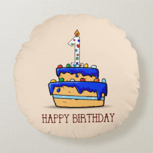 Individuelle Name, 1. Geburtstag, süßer Blauer Kuc Rundes Kissen