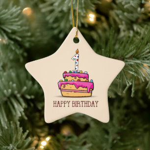 Individuelle Name, 1. Geburtstag, Sweet Pink Cake Keramik Ornament