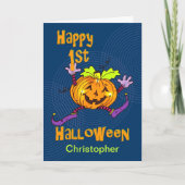 Individuelle Name 1. Halloween Happy Pumpkin Karte (Vorderseite)