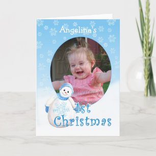 Individuelle Name 1. Weihnachtsschneemann Fotokart Feiertagskarte