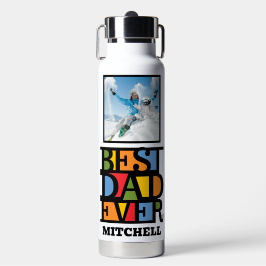 Individuelle Name & 2 Fotos BESTER VATER JE Trinkflasche (Vorderseite)