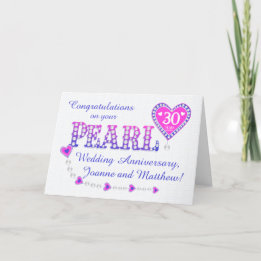 Individuelle Name 30. Pearl Wedding Jubiläumskarte Feiertagskarte