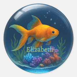 Individuelle Name 3D Goldfish Glassplitteraufklebe Runder Aufkleber